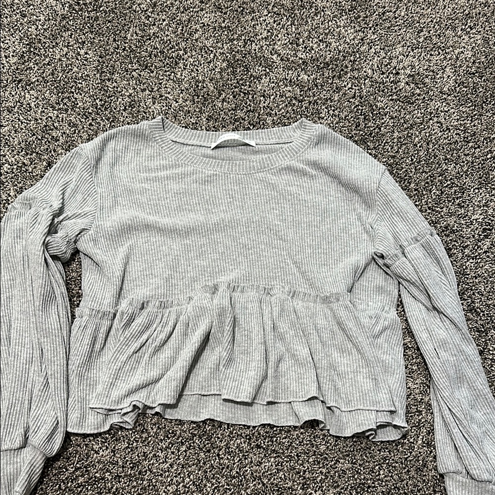 Altar'd State Gray Ruffled Peplum Blouse